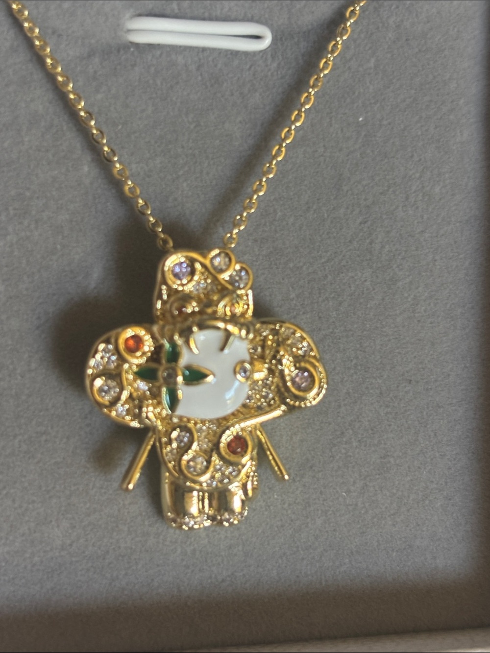 Gold-Tone Enamel & Crystal Geisha Pendant Necklace - White & Multicolor